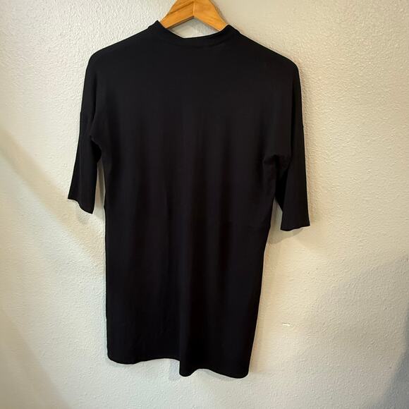 EILEEN FISHER Women's 3/4 Sleeve Mock Neck 1/2 Button Front Tunic Top Black XXS - Picture 2 of 9